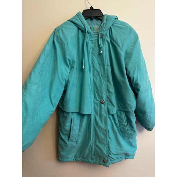 Fleet Street Vintage Teal Hooded Puffer Coat Small 80s 90s Parka - Picture 2 of 12